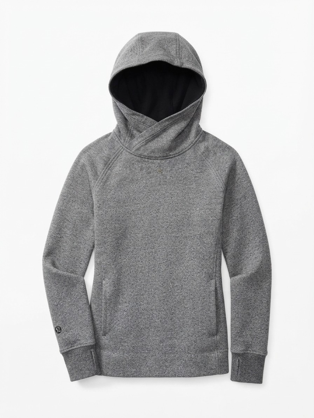 Lululemon Gray Heathered Hoodie Sweatshirt Size 8 Thumbholes Wrap Neck